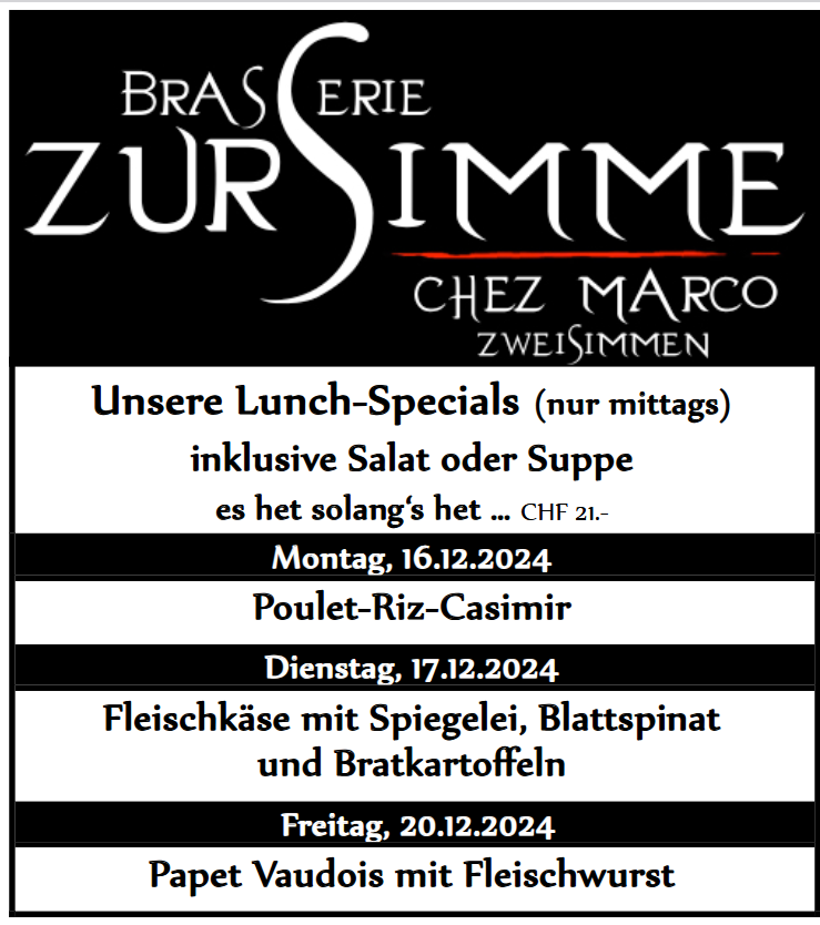 Mittagsmenü Brasserie zur Simme