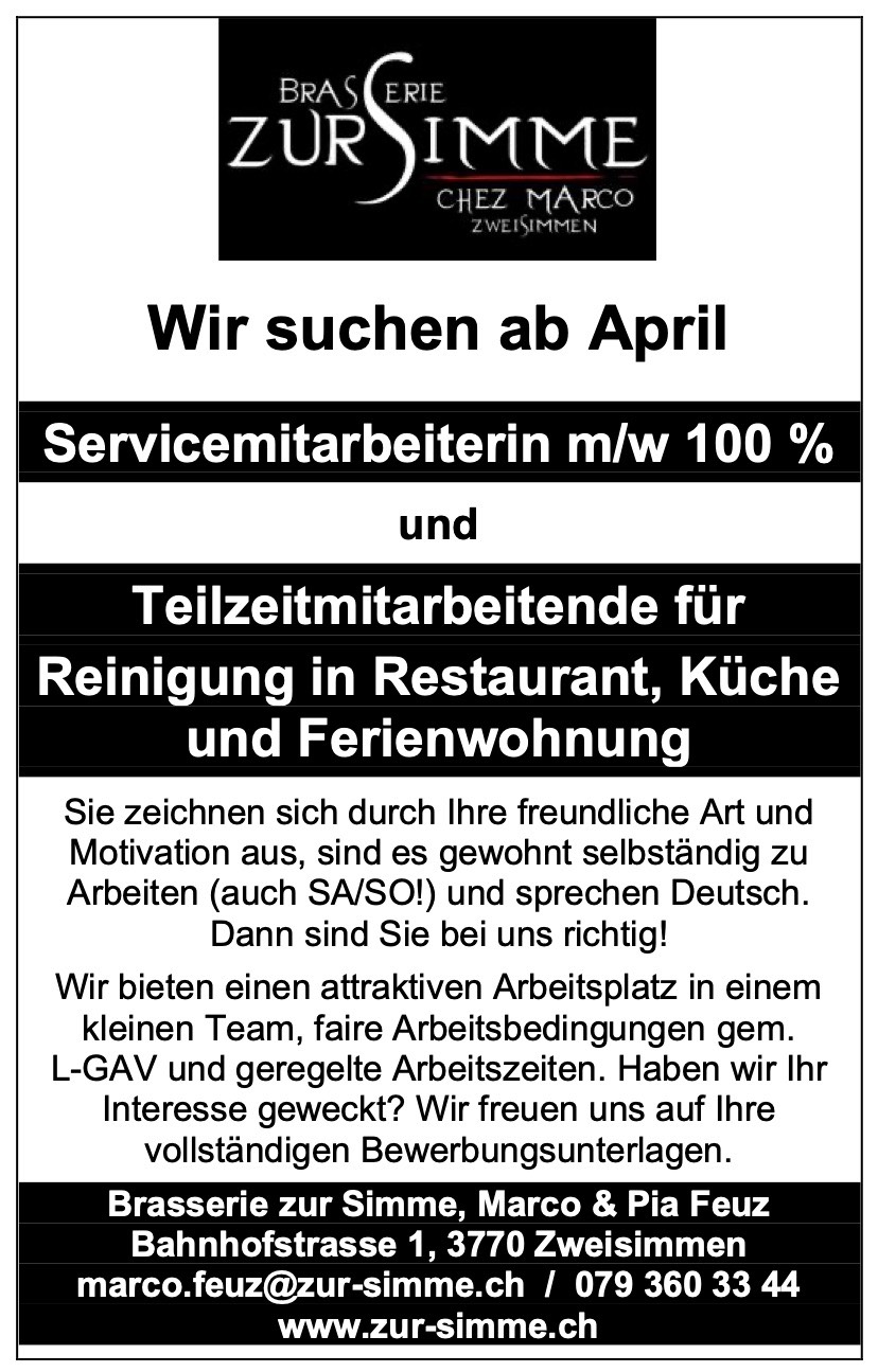 2024-03-28 Stelleninserat SZ Reinigung-Küchenhilfe